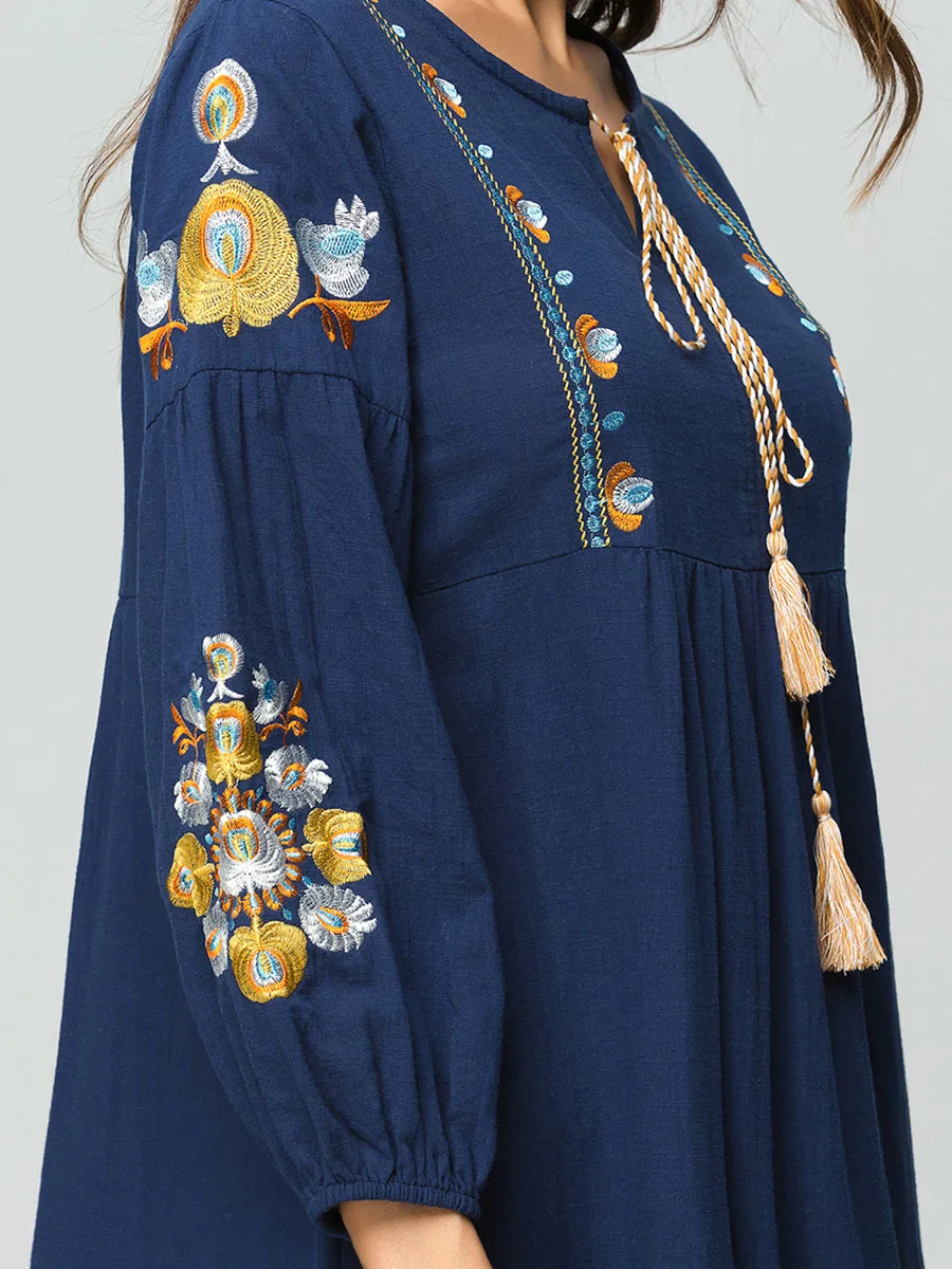 Вышитое хлопковое льняное мусульманское абайя простроченное длинное платье с длинными рукавами кимоно свободное Рамадан Арабская турецкая исламская одежда платье