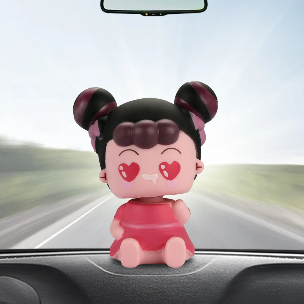 Car Ornaments Cute PVC Little Girl Shaking Head Doll Dashboard