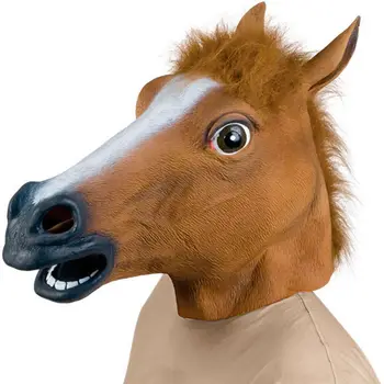 

Full Horse Head Mask Creepy Fur Mane Latex Realistic Crazy Rubber Super Creepy Halloween Animal Themed Costume Mask