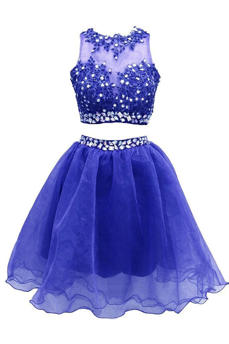 166 2017 Crystal Beaded Royal Blue Champagne Two Piece Prom Dress Cheap Homecoming Graduation Dress (2)