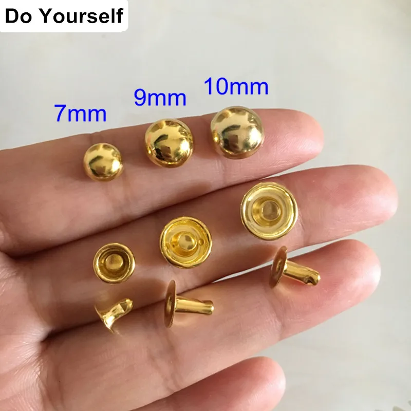 

200 Set - 7mm,9mm,10mm Gold Half Round Mushroom Rivet Studs For Bags,Shoes,Belt,Leather Clothing Decoration,Dome Rivet