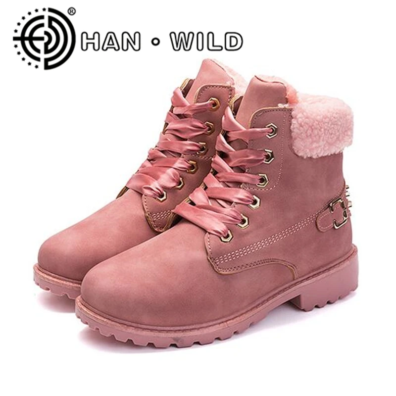 

Winter Women Boots Lace Up Casual Ankle Boots Round Toe Women Rivet Martin Boots British Style Warm Snow Boots Motorcycle B