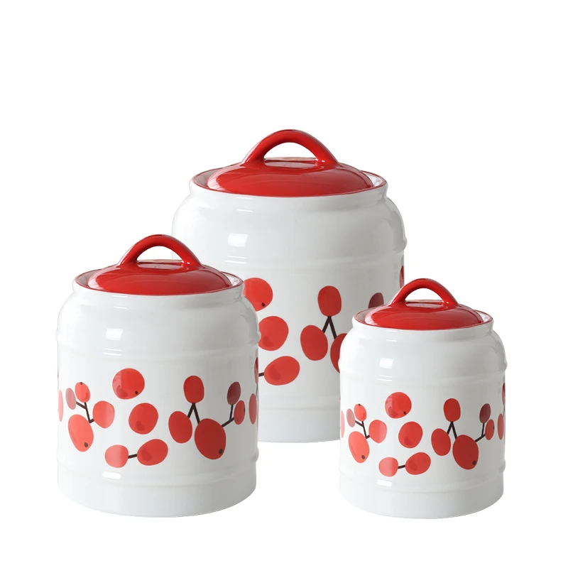 3Pcs Direct sales Nordic home kitchen storage ceramic sealed cans storage tank milk powder tea coffee sugar honey pot kimchi jar