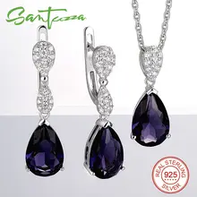 Sistemas de la joyería Púrpura de Cristal de Diamante de la CZ Sistema de La Joyería Pendiente de Gota Colgante de Collar de Plata de Ley 925 Mujeres de La Manera Sistema de La Joyería