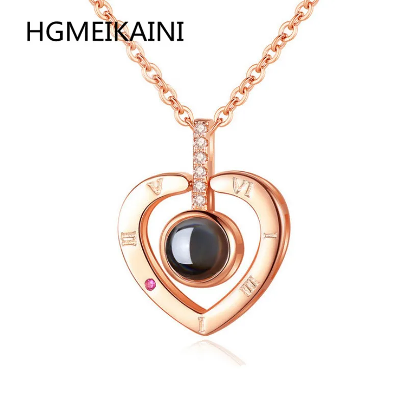 

tTiff925 % silver heart-shaped original projection necklace 100 languages I love you charm woman set zircon pendant