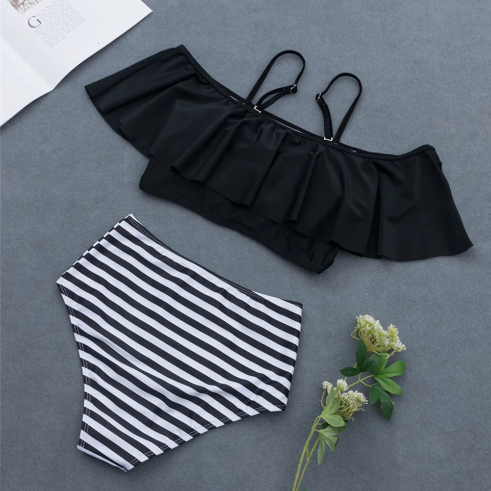 

Summer Holiday Swimsuit Women Sexy Fashion Padded Off Shoulder Bikini Set Soft Split Type Elastic Beachwear Female Swimwear #2