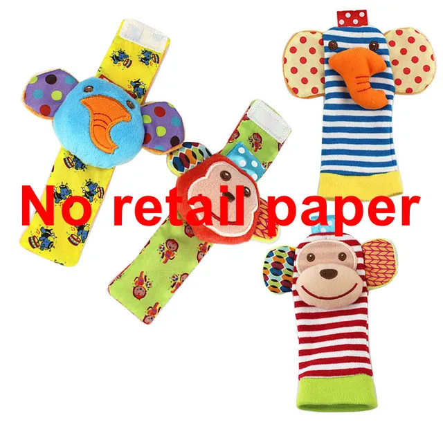 2 Pcs Pair Skk Baby Wrist Band Rattle Socks Stuffed Elephant Monkey