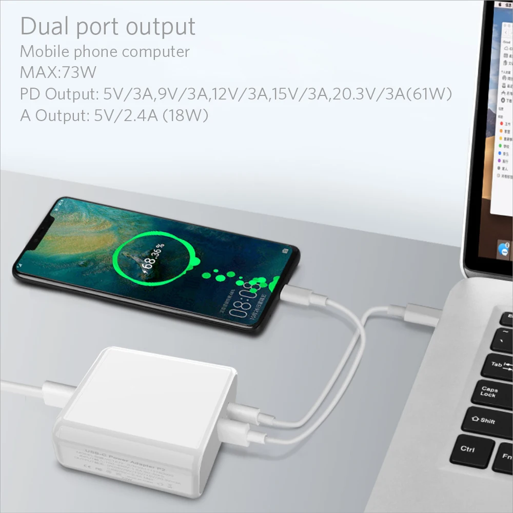 72 Вт USB C адаптер питания PD 61 Вт или 12 Вт с 29 Вт 30 Вт 61 Вт 87 Вт Зарядка для MacBook Pro воздушный iPad Pro/Air USB C мобильных телефонов