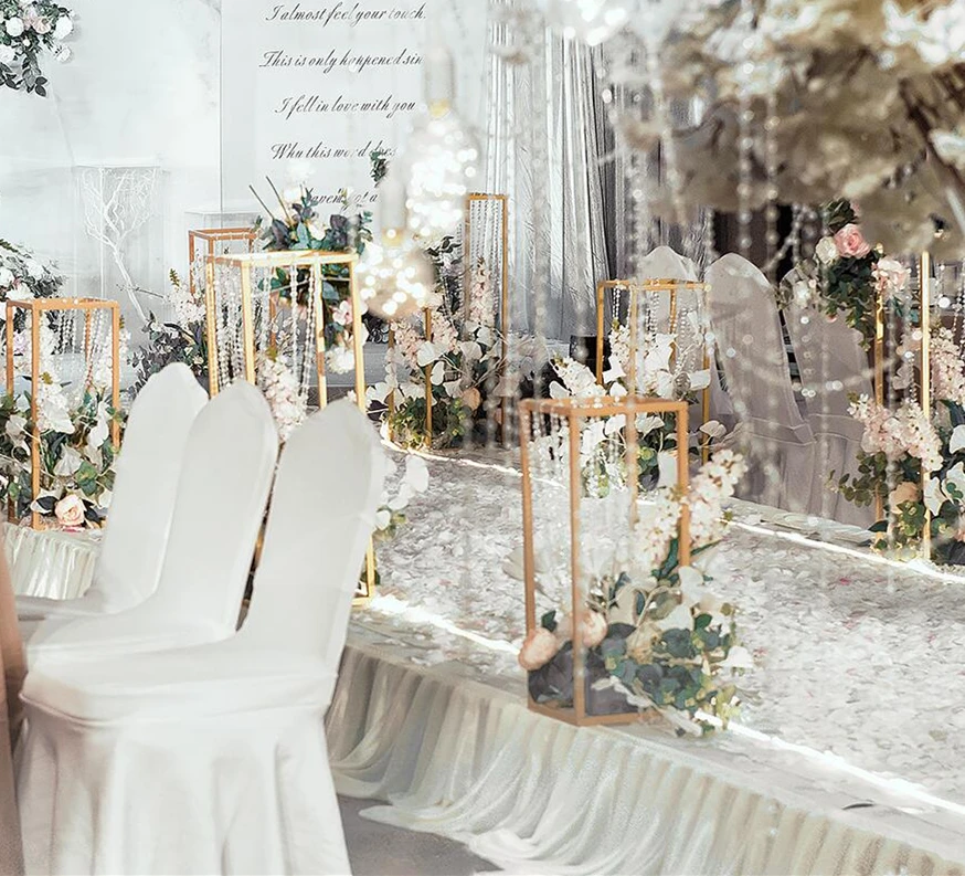 Свадебные креативные геометрические дорожные свинцовые арки, Декоративные искусственные цветы из кованого металла, железные квадратные блоки, вечерние подставки для цветов