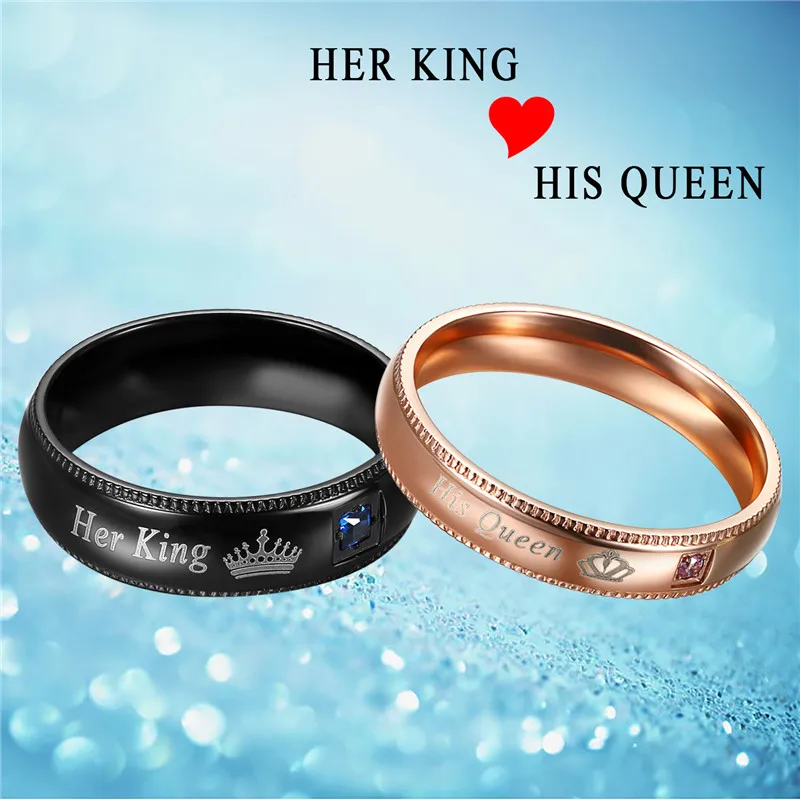 Мужское кольцо Boniskiss с надписью Her King и His Queen|engagement ring|rings for womenring |