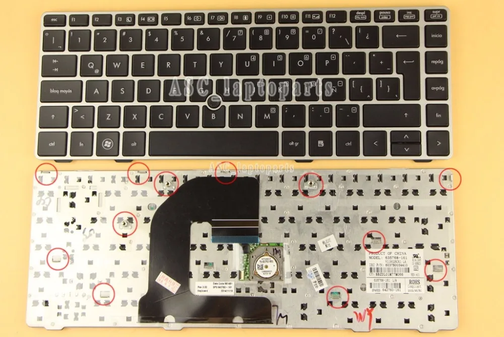 

New La Latin Spanish Keyboard For HP Probook 6460b 6465b 6470b 6475b Silver Frame Black With Point Stick Win8