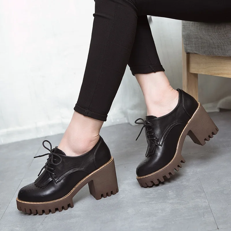 Casual Del Mujeres Las Hasta La Encaje Grueso Señoras Altura Moda Black gray Aumento Primavera Plataforma Borlas Zapatos Talón Nueva De w7IXPY6q