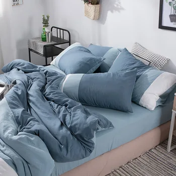 

Brief Style Solid Color Matching Bedding Set 4 Pieces Sheet Duvet Cover Pillowcase Home Decoration King Queen Twin