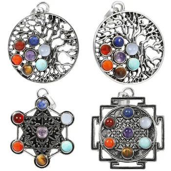 

TUMBEELLUWA 7 Chakra Stone Pendant Fit Necklace,Yoga Reiki Healing Balancing Charms Jewelry