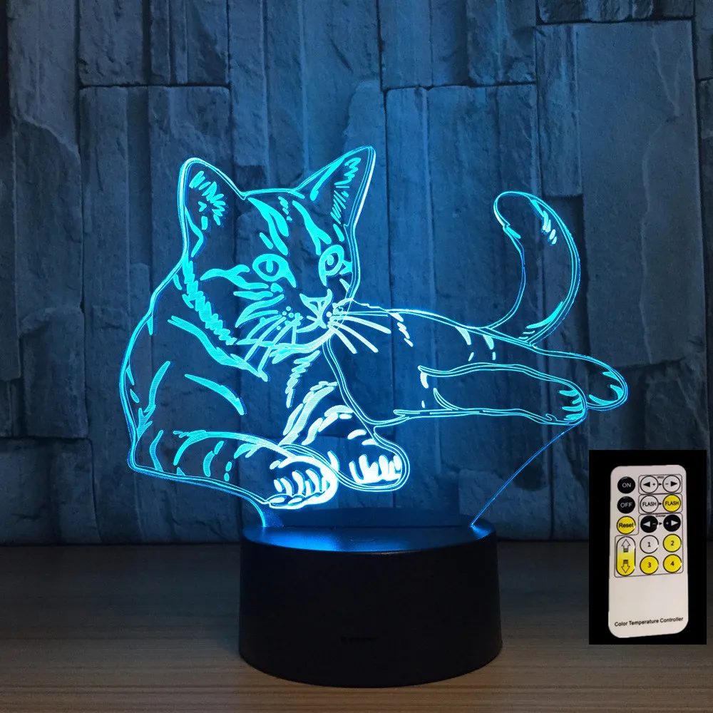 Skup Piękny śpiący kot 3D lampka nocna lampa zwierzęca zdalny przełącznik dotykowy LED 7 kolorów LED USB 3D lampa iluzoryczna jako prezent dla dzieci