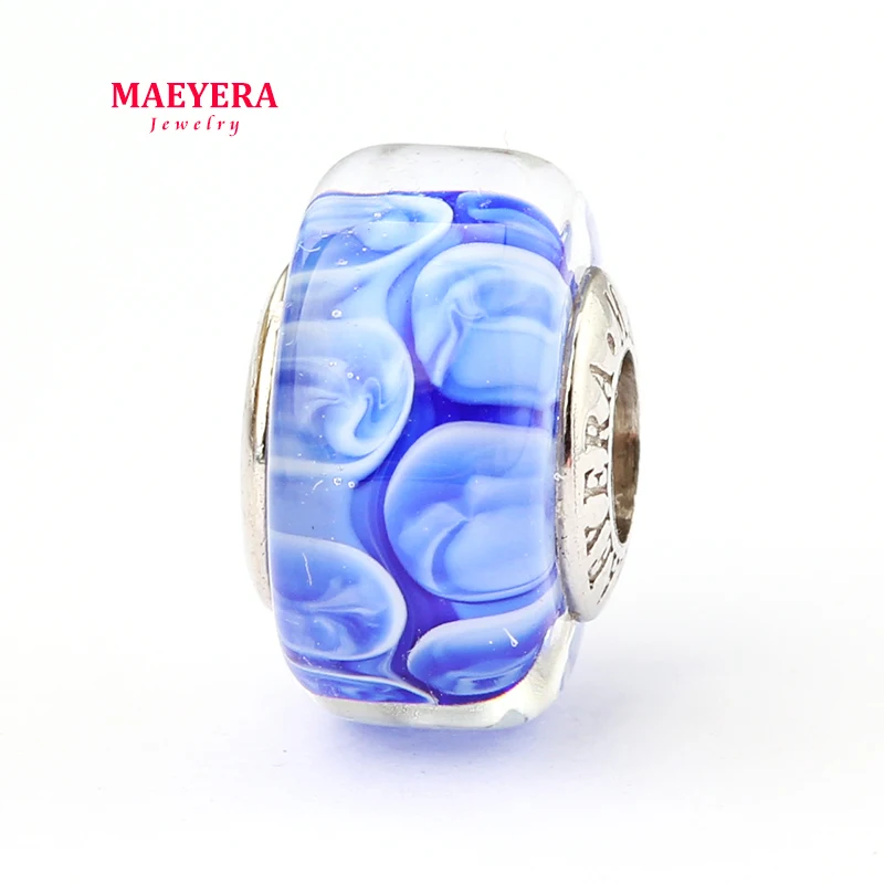 Бисер MAEYERA из серебра 925 пробы синее муранское стекло подходит для европейского