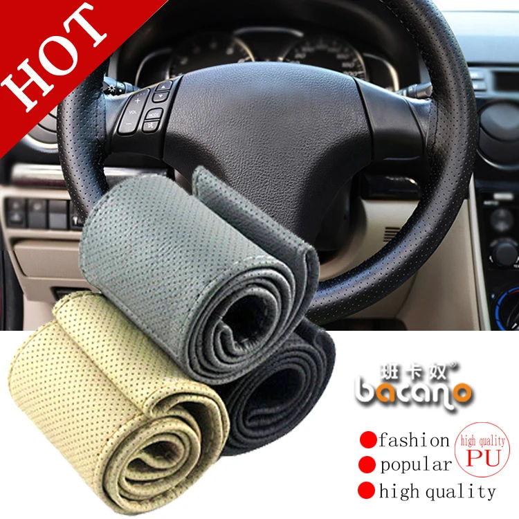 

Free Shipping Hot Sale New Universal Anti-slip BreathablePU Leather DIY Car Steering Wheel Cover Case With Needles and Thread