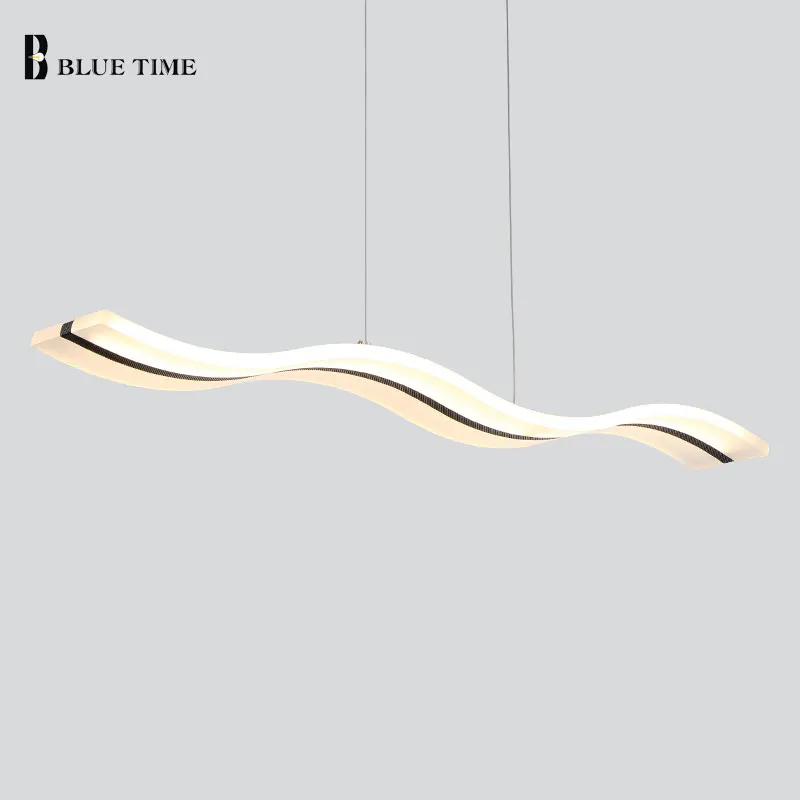 Azul tiempo moderno colgante luces para comedor de acrílico blanco LED lámpara colgante ola contemporánea diseño L100CM H150CM - 2