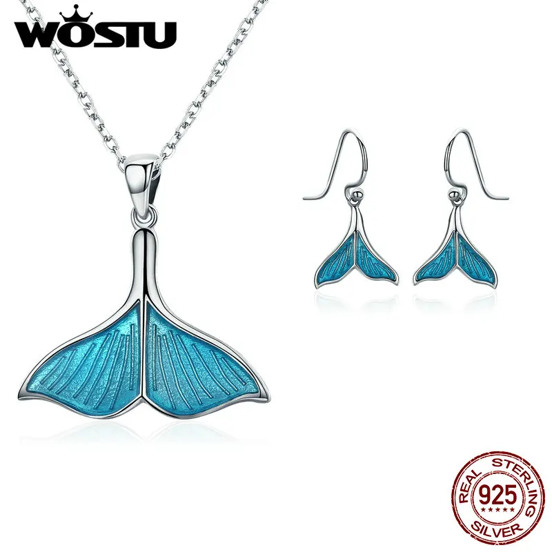 

WOSTU 2019 New Arrival 100% 925 Sterling Silver Sea-Maid Fishtail Jewelry Sets For Women Luxury Earrings & Necklace Jewelry
