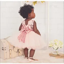Baby Girl Dress Christening Gown Sequin Big Bow Infant Summer Dress for Birthday Party Sleeveless Princess Lace vestido infantil