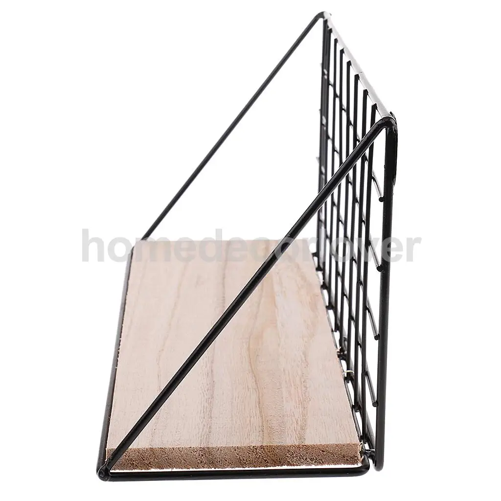 1Pc Metal & Wooden Wall Hanging Rack Shelf Holder Cabinet for Flower Pot Gadgets Hold