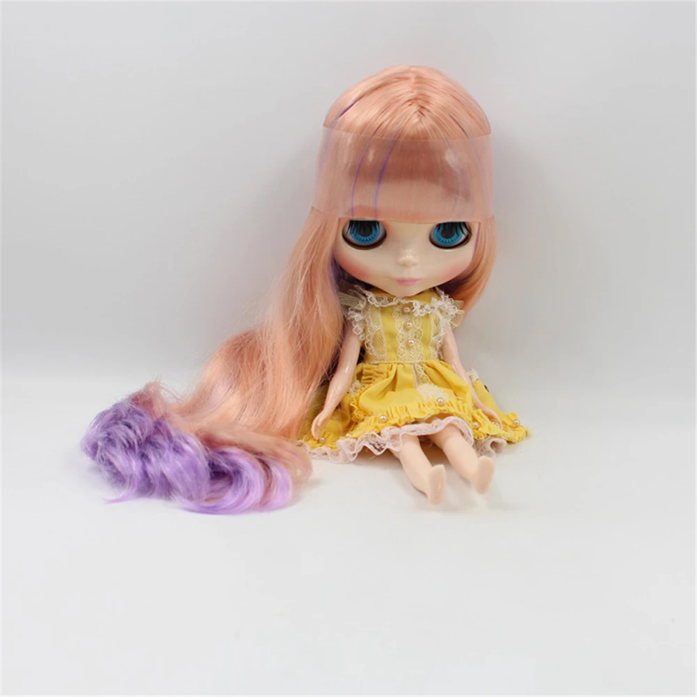 Factory Blyth Doll Nude Doll Long Wavy Hair Mixed Color Champagne& Purple With Bangs 4 Colors For Eyes Suitable For DIY