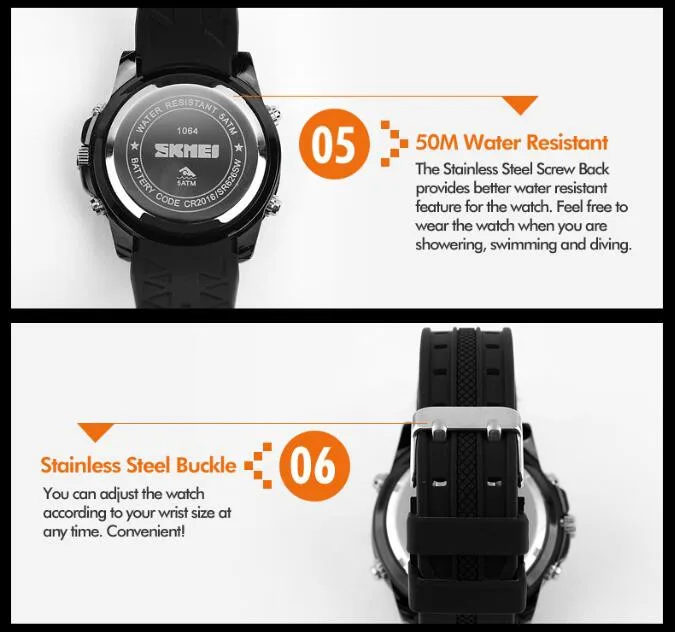 Watches Men Waterproof Solar Power Sports Casual Watch Man Men's Wristwatches 2 Time Zone Digital Quartz LED Clock Men