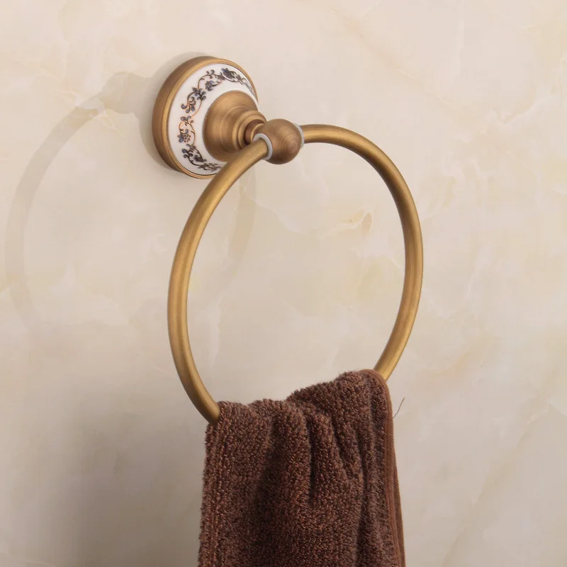 Luxury Solid Brass Towel Rings Bronze Towel Holder European Round Base
