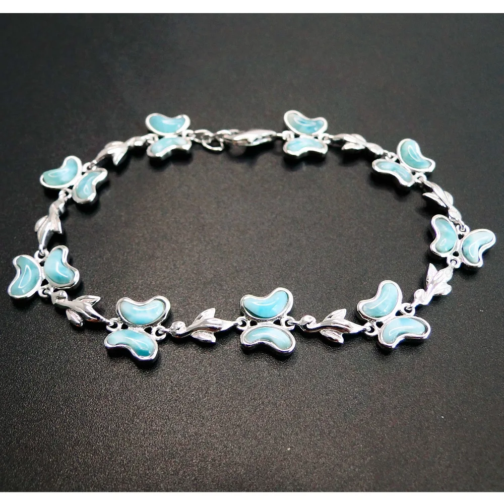Exquisite Butterfly Bracelet Handmade Beaded Natural Larimar Stone