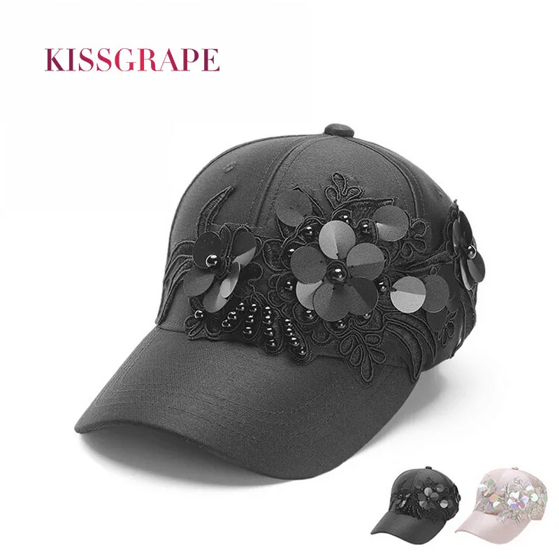 Prix pour 2017 D'été femmes de casquettes de baseball chapeaux glitter de mode fleur chapeaux de soleil noir respirant casquettes big filles rue style snapback cap Prix pour 2017 D'été femmes de casquettes de baseball chapeaux glitter de mode fleur chapeaux de soleil noir respirant casquettes big filles rue style snapback cap