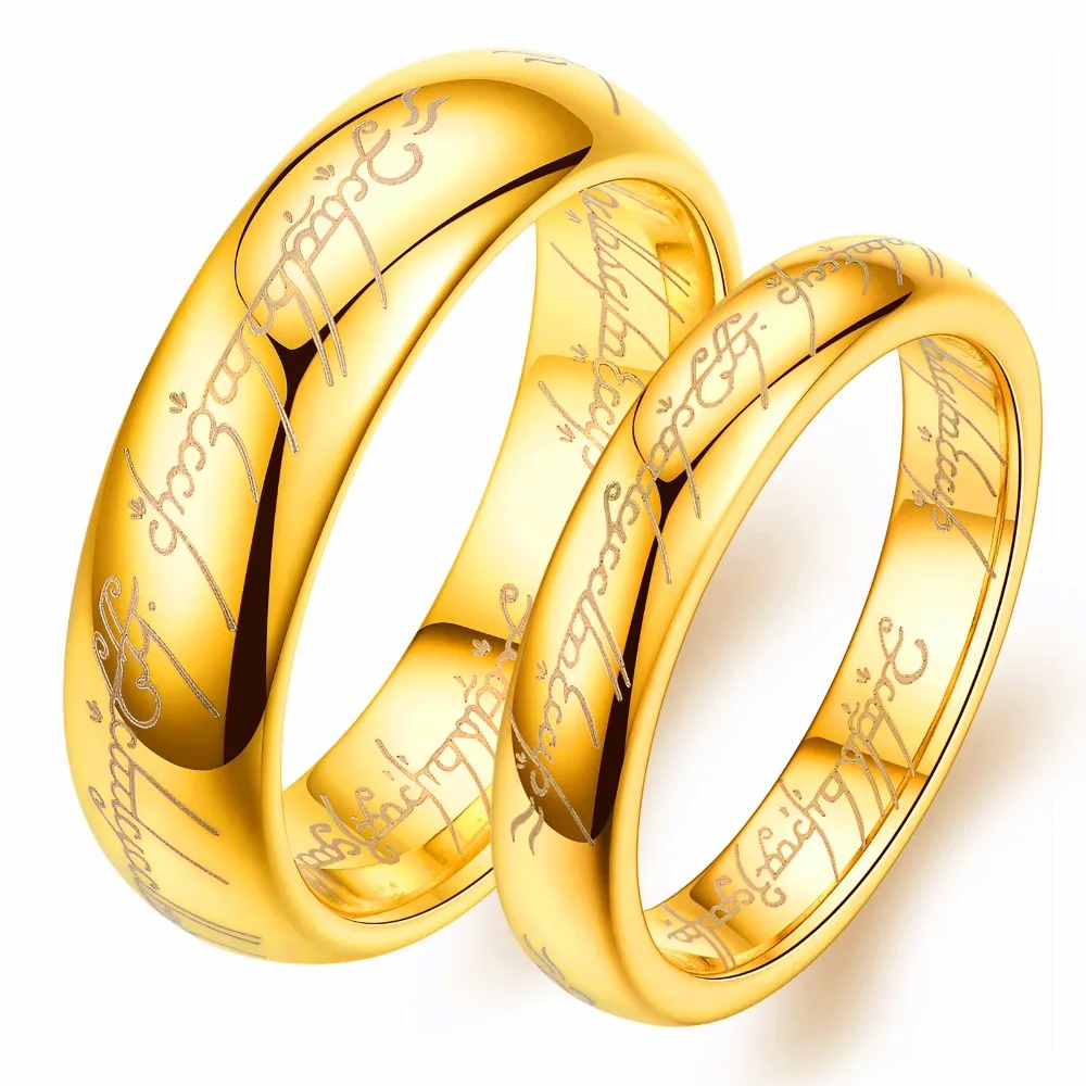 2 Pieces High Quality Scratch Resistance Never Fade Gold Color Tungsten Jewelry Couple Rings Set