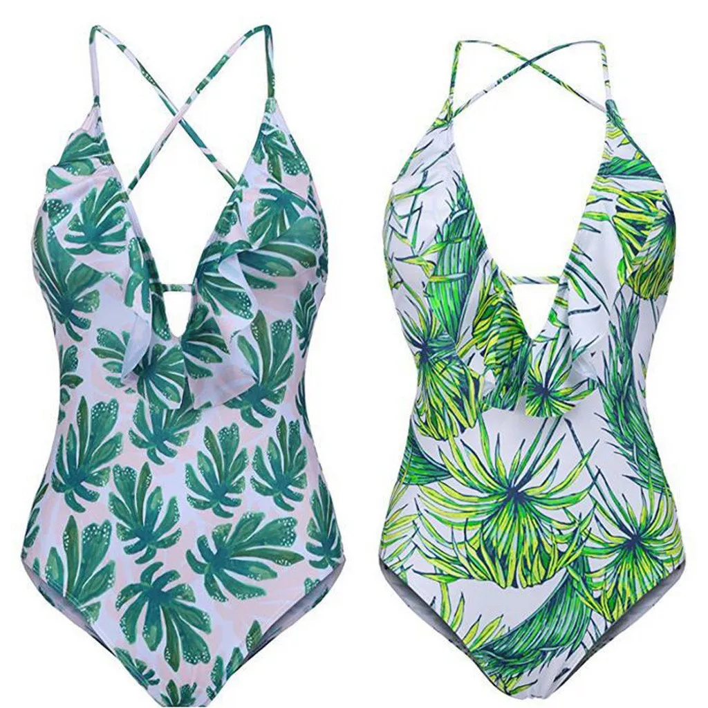

Fashion swimsuit large size triquini mulher 2019 Women One Piece Push Up Printed Bikini Beach Bathing Monokini Swimsuit Swimwear