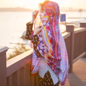 

2019 new silk scarf twill cotton scarf geometric figure shawl Beach sunscreen women accessories luxury brand poncho and capes