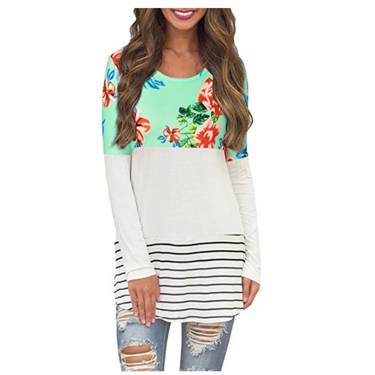 

Amazon AliExpress 2018 European And American Print Panel Long-Sleeve T-shirt