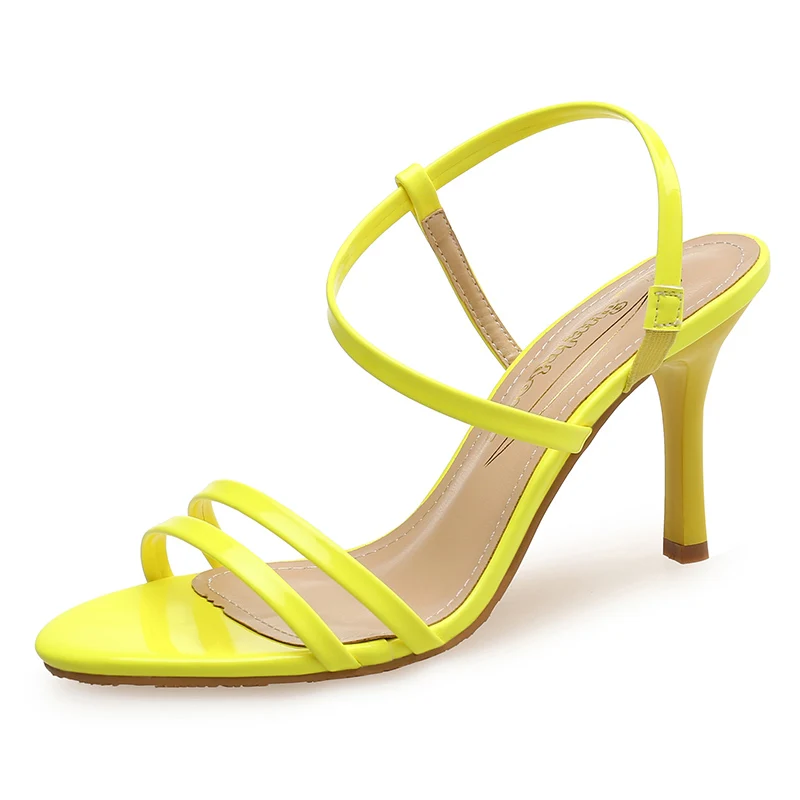 Женские босоножки летние туфли пикантные женские модные свадебные туфли на высоком каблуке Босоножки на нескользящей подошве на тонком каблуке Новое поступление размера плюс - Цвет: Yellow Shoes