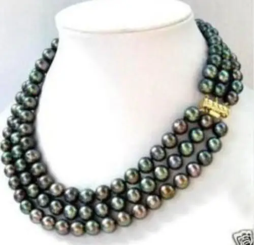 

*******3 row 7-8MM Black akoya Pearl Necklace