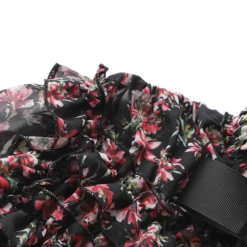 CS3023-новое поступление, винтажная черная рубашка с цветочным принтом и бантом, Женская Ретро блузка, топы