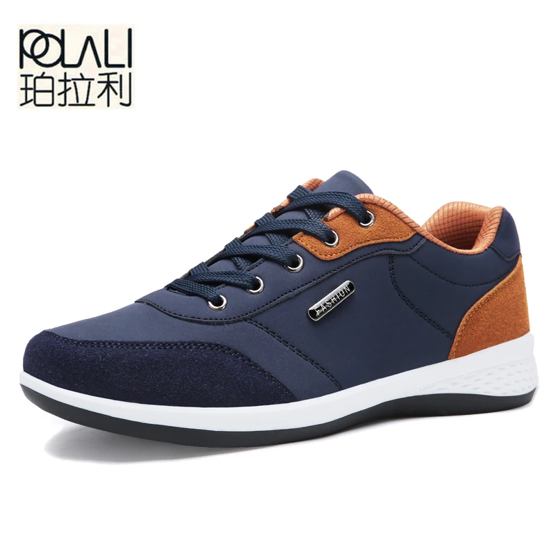

POLALI Spring Men Shoes New Lace-Up Man Fashion Microfiber Leather Shoes Men Casual Shoes Black White Outdoor Men's Sneakers
