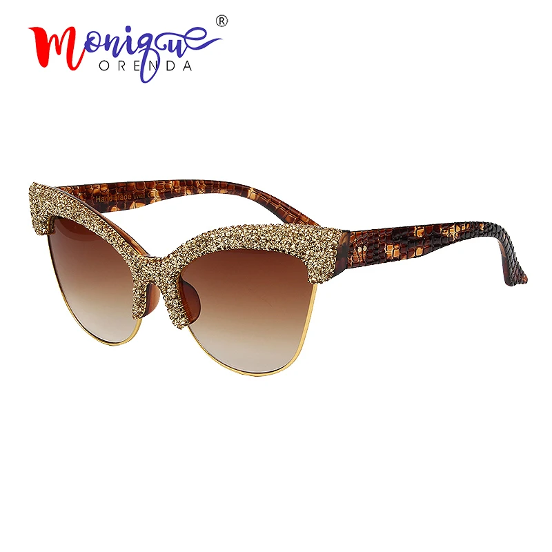 2019 Luxury cat eye sunglasses women vintage oversized sun glasses for men semi rimless crocodile skin pattern legs High Quality