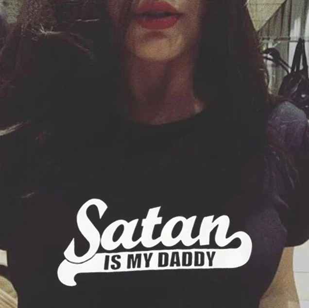 

Summer Women Sport Top Tees Satan is My Daddy Letters Print Funny aesthetic T Shirt O-Neck Korean Style Ladies slogan grunge
