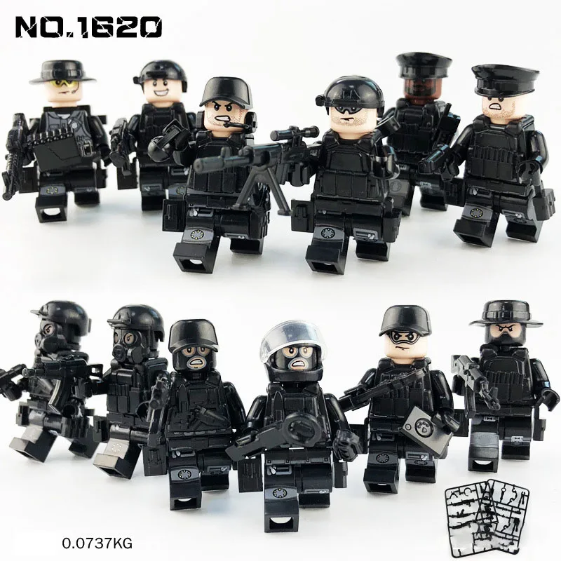 

12Pcs/set Military Special Forces Soldiers Bricks Figures Guns Weapons Compatible Legoinged Armed SWAT Building Blocks Ww2 Toys