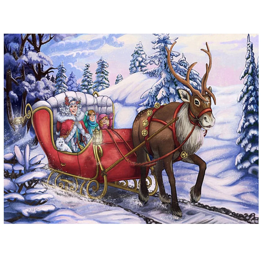 Weihnachten Rentier Mrs,Santa Claus Schlitten Fahrt Diamant Malerei