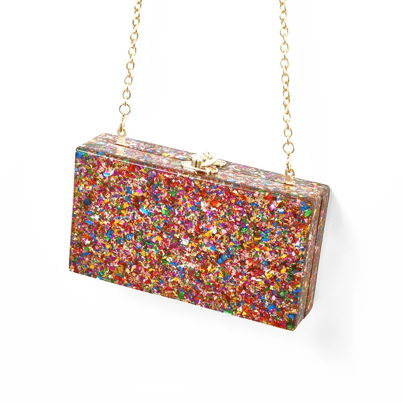 

Colorful Acrylic Clutch Box Bags Women Shoulder Chain Lady Travel Beach Summer Acrylic Purse Clutches Evening Party Acrylic Bag