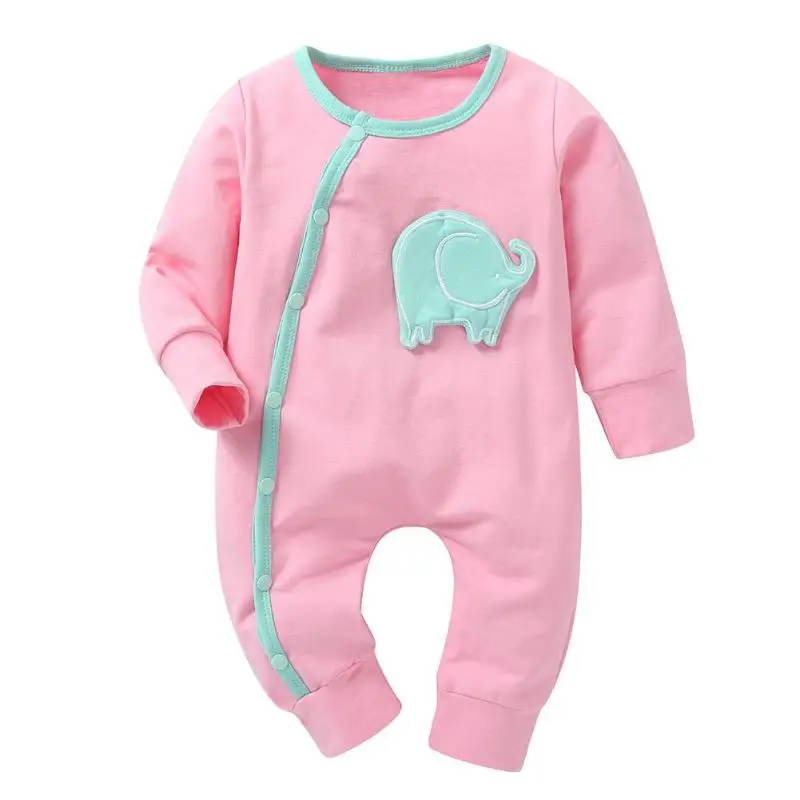 Newborn Baby Rompers Cartoon Elephant Infant Romper Warm Soft Kid Jumpsuit Side Buttons Long