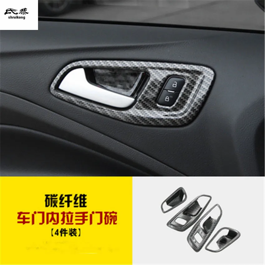 

4pcs/lot ABS carbon fiber grain Interior door shake handshandle decoration cover for 2017-2018 FORD KUGA Escape car accessories
