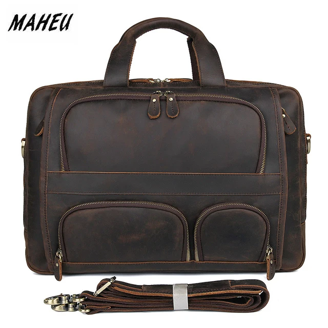 MAHEU Vintage Leather Mens Briefcase With Pockets Cowhide Bag On Business Suitcase Crazy Horse Leather Laptop MAHEU Vintage Leather Mens Briefcase With Pockets Cowhide Bag On Business Suitcase Crazy Horse Leather Laptop Bags 2019 Design