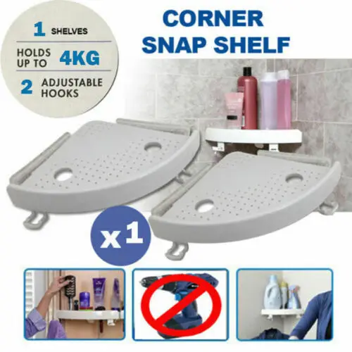 Bathroom Snap Up Corner Shelf Rack Triangle Grip Storage Wall Mount Holder Household Supplies