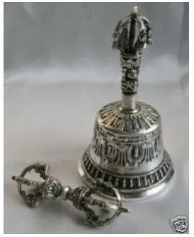 

150mm Tibet rare silver bell Buddha silver bell with buddha face dorje tibetan symbol real Tibetan Silver Brassroom