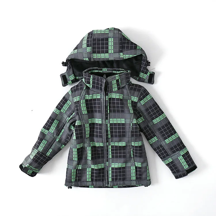 

New Kids Winter Checkered Softshell Jackets, outdoor jacket. Boys girls detachable caps and tops. .