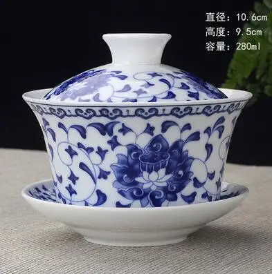 Китайский чайный сервиз Gaiwan голубой и белый фарфор Чайный набор кунг-фу Супница керамическая чашка для чая здоровье чайная чашка и блюдце мастер чашки - Цвет: 280ml